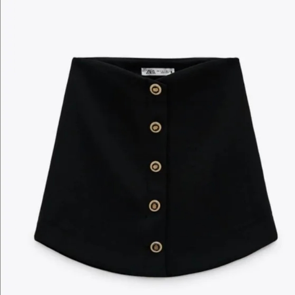 Zara Dresses & Skirts - ZARA MINI SKIRT with black & gold front buttons BLACK SZ L